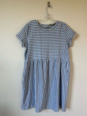 LOFT Striped Babydoll Mini Dress - Blue & White - Large